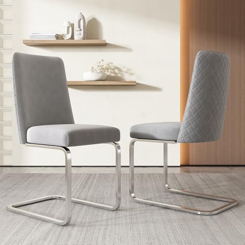 Essstühle Set Samtbezug Diamant-Rücken-Design Metall-Stützbeinen Loungesessel für Wohnzimmer Esszimmer Büro Küche Polsterstuhl bis 150 kg Belastbar 2-teilig Grau+Silber von Generic