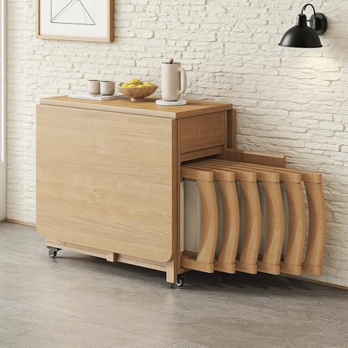 Esszimmer Klappbares Esstisch-Set, multifunktionale klappbare Küchentische aus Holz mit 6 Stühlen und Schublade, leicht zu bewegende Doppelklappplatte for Restaurant, 1,4 m von Generic