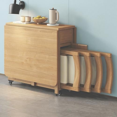 Esszimmer Klappbares Esstisch-Set for 4 Personen, klappbares Küchen-ESS-Set aus Holz mit Stühlen, Doppel-Klappplatte, im Inneren des Esstisches können Klappstühle verstaut Werden von Generic
