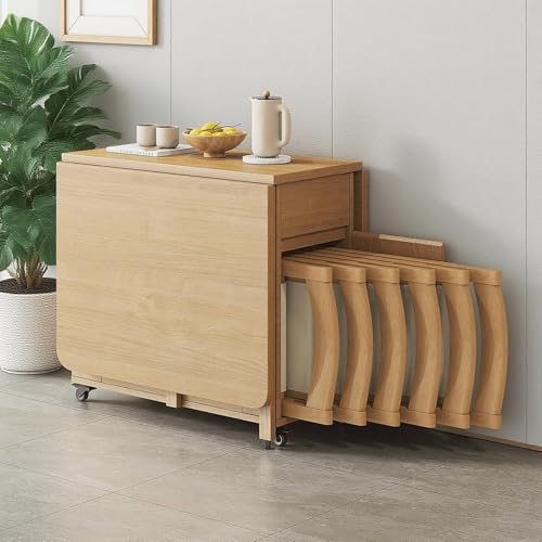 Esszimmer Klappbares Esstisch-Set mit 6 Stühlen, Klapptisch aus Holz mit Schublade und Rädern, mobiler ausziehbarer Esstisch for die Küche im Restaurant, Wohnzimmer-1,4 m von Generic