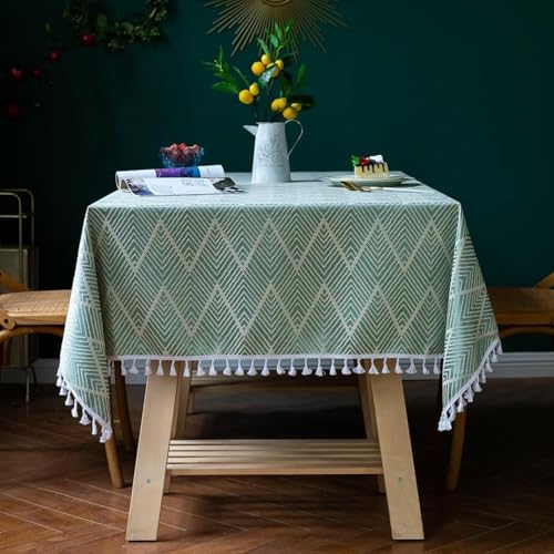 Esszimmer Tischdecke 120 Zoll, Bauernhaus Tischdecke Polyester 8-10 Sitze Welle Mit Fransen, Green, 140x180CM von Generic