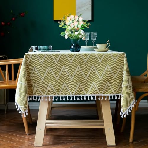 Esszimmer Tischdecke 120 Zoll, Bauernhaus Tischdecke Polyester 8-10 Sitze Welle Mit Fransen, Yellow, 110x110CM von Generic