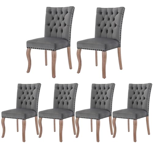 Esszimmerstühle Bezug aus Samt Polsterstuhl mit Nagelkopfbesatz Beinen aus Massivholz Loungesessel für Wohnzimmer Küchen Schlafzimmer bis 150 kg Belastbar 6er Set Grau Esszimmerstühle Bezug aus Samt Polsterstuhl mit Nagelkopfbesatz Beinen aus Massivholz Loungesessel für Wohnzimmer Küchen Schlafzimmer bis 150 kg Belastbar 6er Set Grau von Generic