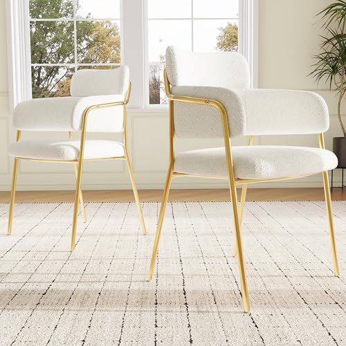 Esszimmerstühle Moderner mit goldenen Beinen Ergonomischer Armlehnstuhl für Wohnzimmer Arbeitszimmer Küchen Lounge Sessel bis 150 kg Belastbar Polsterstuhl 2er Set Beige von Generic