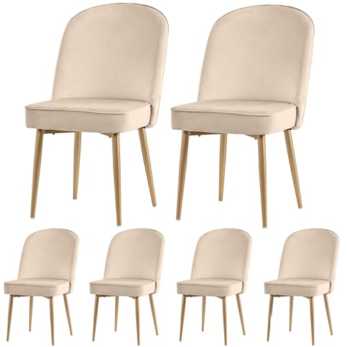Esszimmerstühle Samt goldene Metallbeine Loungesessel für Wohnzimmer Esszimmer Schlafzimmer Küche Arbeitszimmer Polsterstuhl bis 150 kg belastbar 6er Set Beige von Generic