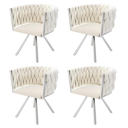 Esszimmerstühle Set 360° Drehbar Lounge Sessel mit 4 Stützbeinen aus Metall Armlehnstuhl für Wohnzimmer Esszimmer Schlafzimmer Büro Studie Freizeit-Drehstuhl 4-teilig Beige+Silber Samt von Generic
