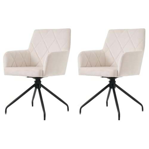 Esszimmerstühle Set 360° Drehbarer Rautenmuster Samt Lounge-Stuhl für Esszimmer Küchen Wohnzimmer Gepolsterter Sessel mit 4 Metallbeinen Lendenwirbelstütze 2-teilig Beige Esszimmerstühle Set 360° Drehbarer Rautenmuster Samt Lounge-Stuhl für Esszimmer Küchen Wohnzimmer Gepolsterter Sessel mit 4 Metallbeinen Lendenwirbelstütze 2-teilig Beige von Generic