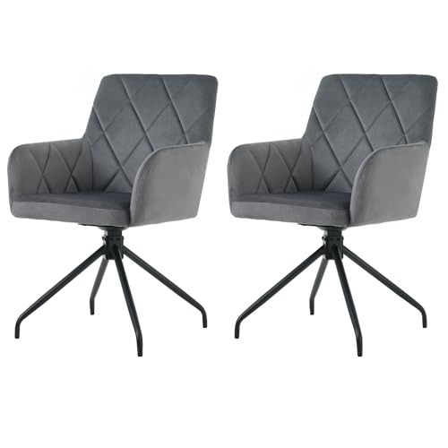 Esszimmerstühle Set 360° Drehbarer Rautenmuster Samt Lounge-Stuhl für Esszimmer Küchen Wohnzimmer Gepolsterter Sessel mit 4 Metallbeinen Lendenwirbelstütze 2-teilig Grau Esszimmerstühle Set 360° Drehbarer Rautenmuster Samt Lounge-Stuhl für Esszimmer Küchen Wohnzimmer Gepolsterter Sessel mit 4 Metallbeinen Lendenwirbelstütze 2-teilig Grau von Generic