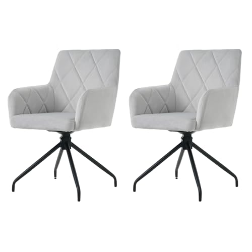 Esszimmerstühle Set 360° Drehbarer Rautenmuster Samt Lounge-Stuhl für Esszimmer Küchen Wohnzimmer Gepolsterter Sessel mit 4 Metallbeinen Lendenwirbelstütze 2-teilig Hellgrau Esszimmerstühle Set 360° Drehbarer Rautenmuster Samt Lounge-Stuhl für Esszimmer Küchen Wohnzimmer Gepolsterter Sessel mit 4 Metallbeinen Lendenwirbelstütze 2-teilig Hellgrau von Generic