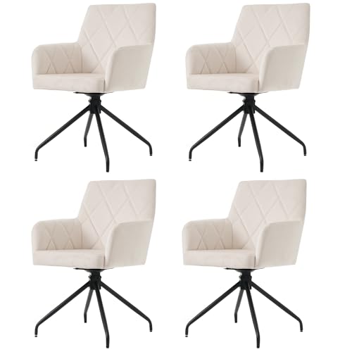 Esszimmerstühle Set 360° Drehbarer Rautenmuster Samt Lounge-Stuhl für Esszimmer Küchen Wohnzimmer Gepolsterter Sessel mit 4 Metallbeinen Lendenwirbelstütze 4-teilig Beige Esszimmerstühle Set 360° Drehbarer Rautenmuster Samt Lounge-Stuhl für Esszimmer Küchen Wohnzimmer Gepolsterter Sessel mit 4 Metallbeinen Lendenwirbelstütze 4-teilig Beige von Generic