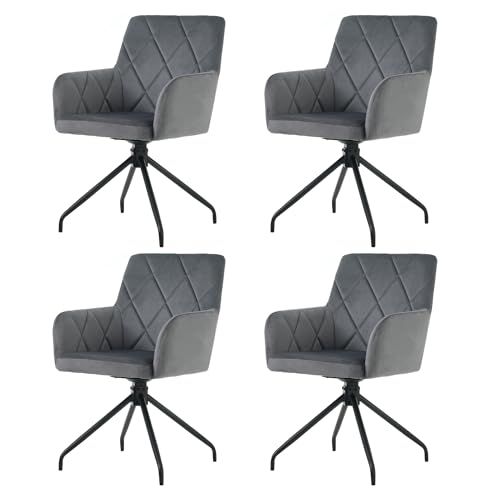 Esszimmerstühle Set 360° Drehbarer Rautenmuster Samt Lounge-Stuhl für Esszimmer Küchen Wohnzimmer Gepolsterter Sessel mit 4 Metallbeinen Lendenwirbelstütze 4-teilig Grau Esszimmerstühle Set 360° Drehbarer Rautenmuster Samt Lounge-Stuhl für Esszimmer Küchen Wohnzimmer Gepolsterter Sessel mit 4 Metallbeinen Lendenwirbelstütze 4-teilig Grau von Generic