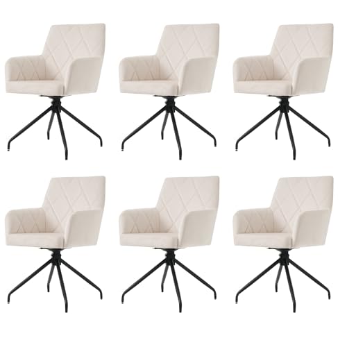 Esszimmerstühle Set 360° Drehbarer Rautenmuster Samt Lounge-Stuhl für Esszimmer Küchen Wohnzimmer Gepolsterter Sessel mit 4 Metallbeinen Lendenwirbelstütze 6-teilig Beige Esszimmerstühle Set 360° Drehbarer Rautenmuster Samt Lounge-Stuhl für Esszimmer Küchen Wohnzimmer Gepolsterter Sessel mit 4 Metallbeinen Lendenwirbelstütze 6-teilig Beige von Generic
