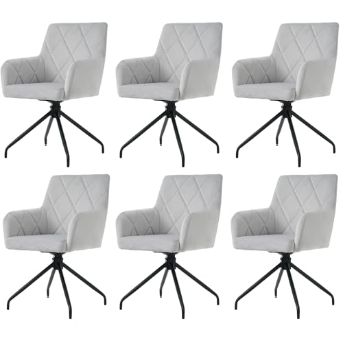 Esszimmerstühle Set 360° Drehbarer Rautenmuster Samt Lounge-Stuhl für Esszimmer Küchen Wohnzimmer Gepolsterter Sessel mit 4 Metallbeinen Lendenwirbelstütze 6-teilig Hellgrau Esszimmerstühle Set 360° Drehbarer Rautenmuster Samt Lounge-Stuhl für Esszimmer Küchen Wohnzimmer Gepolsterter Sessel mit 4 Metallbeinen Lendenwirbelstütze 6-teilig Hellgrau von Generic