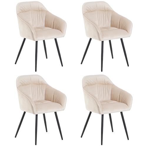 Esszimmerstühle Set Samt-Bezug mit Metallbeine Verstellbare Vorderbeine Lounge Sessel für Wohnzimmer Esszimmer Küche Polsterstuhl bis 150 kg belastbar 4-teilig Beige von Generic