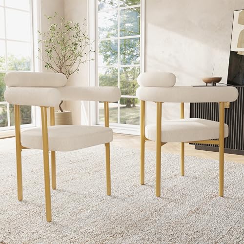 Esszimmerstühle Set mit Armlehnen Metallbeine Ergonomischer Lounge Sessel für Esszimmer Wohnzimmer Arbeitszimmer Küchenstühle bis 150 kg Belastbar 2-teilig Beige+Gold Esszimmerstühle Set mit Armlehnen Metallbeine Ergonomischer Lounge Sessel für Esszimmer Wohnzimmer Arbeitszimmer Küchenstühle bis 150 kg Belastbar 2-teilig Beige+Gold von Generic