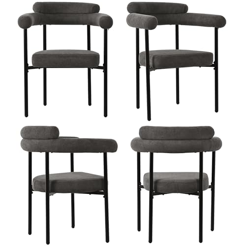 Esszimmerstühle Set mit Armlehnen Metallbeine Ergonomischer Lounge Sessel für Esszimmer Wohnzimmer Arbeitszimmer Küchenstühle bis 150 kg Belastbar 4-teilig Grau+Schwarz von Generic