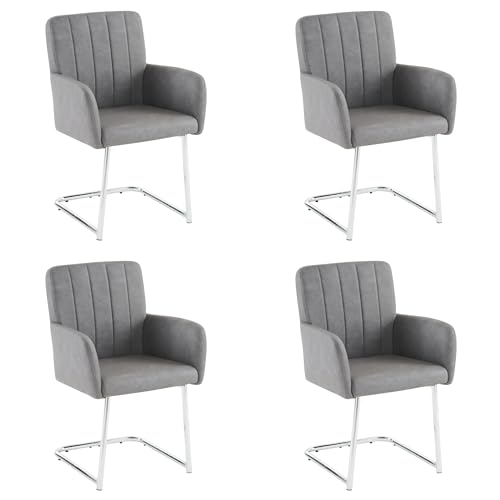 Esszimmerstühle Set mit vertikalen Streifen Lounge Sessel mit zickzackförmige Metallbeine Armlehnstuhl Kunstleder für Esszimmer Shlafzimmer Arbeitzimmer Büro Freizeitstuhl 4-teilig Grau von Generic