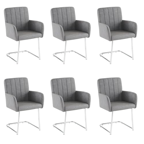 Esszimmerstühle Set mit vertikalen Streifen Lounge Sessel mit zickzackförmige Metallbeine Armlehnstuhl Kunstleder für Esszimmer Shlafzimmer Arbeitzimmer Büro Freizeitstuhl 6-teilig Grau von Generic