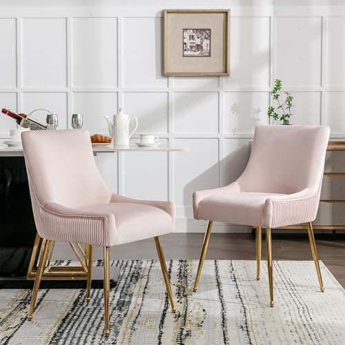 Esszimmerstühle Set mit vertikalen Streifen Metallbein Griff Loungesessel für Wohnzimmer Schlafzimmer Küche Büro Polsterstuhl bis 150 kg Belastbar 2-teilig Rosa von Generic