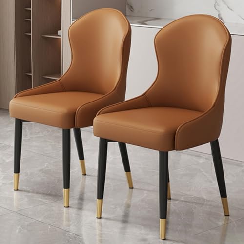 Esszimmerstühle aus Leder, 2er-Set, gepolsterte Esszimmerstühle mit Metallbeinen, Mid Century Modern Esszimmerstühle, Akzentstuhl, modernes Leder für Esszimmer, Küche von Generic