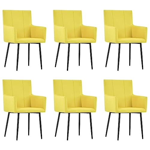 Esszimmerstühle mit Armlehnen 6 STK. Gelb Stoff, Küchenstuhl, Polsterstuhl, Esszimmerstühle, Küchenstühle, Esszimmerstuhl, 279707 von Generic