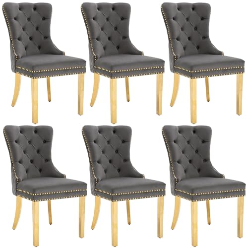 Esszimmerstühle mit Nagelkopfbesatz Samt Polsterstuhl Stützbeine aus vergoldetem Edelstahl Loungesessel für Wohnzimmer Esszimmer Küchen bis 150 kg Belastbar 6er Set Grau Esszimmerstühle mit Nagelkopfbesatz Samt Polsterstuhl Stützbeine aus vergoldetem Edelstahl Loungesessel für Wohnzimmer Esszimmer Küchen bis 150 kg Belastbar 6er Set Grau von Generic