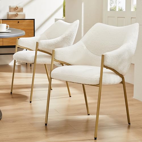Esszimmerstühle mit Verdicktes Sitzkissen Loungesessel Sofastuhl für Küche Wohnzimmer Schlafzimmer Armlehnstuhl bis 150 kg Belastbar Polsterstuhl 2er Set Beige von Generic