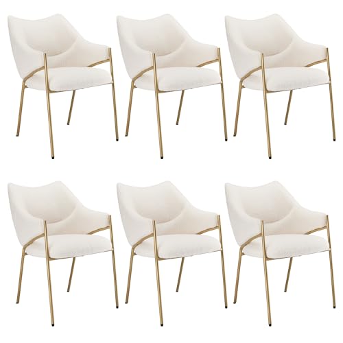 Esszimmerstühle mit Verdicktes Sitzkissen Loungesessel Sofastuhl für Küche Wohnzimmer Schlafzimmer Armlehnstuhl bis 150 kg Belastbar Polsterstuhl 6er Set Beige von Generic