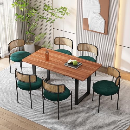 Esszimmerstuhl 6er Set Moderner Rattan-Freizeitstuhl mit 4 Stützbeinen aus Metall Samt Stühlen mit Rückenlehne für Küche Esszimmer Wohnzimmer Schlafzimmer 6 Grün Stuhl von Generic