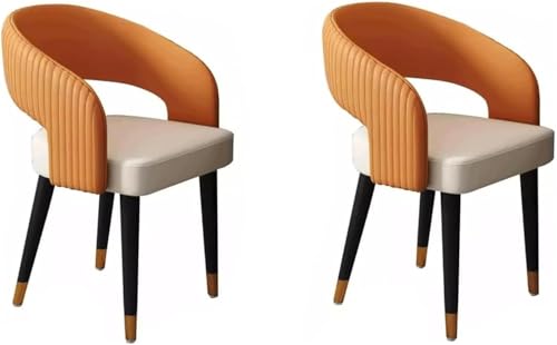 Esszimmerstuhl Armlehnen Leder Esszimmer Gepolstert 2er Set Seitlich Mit Metallbeinen Modern, Orange Esszimmerstuhl Armlehnen Leder Esszimmer Gepolstert 2er Set Seitlich Mit Metallbeinen Modern, Orange von Generic