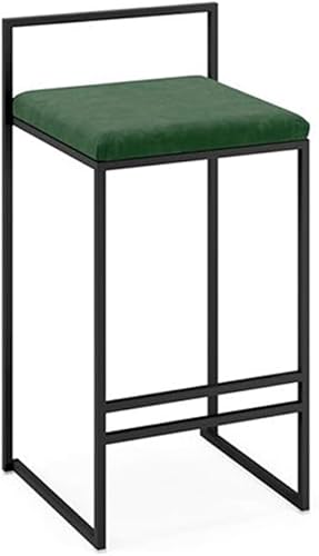Esszimmerstuhl | Barhocker Aus Schwarzem Metall Mit Voller Rückenlehne, Fußstütze Hocker Flanell Kissen Sitz Mit Und Rückenlehne, Pub Café Room Küchentheke, Green, 65cm(25″) von Generic