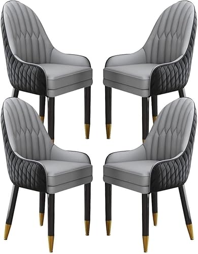 Esszimmerstuhl Mikrofaser Leder Küche Esszimmerstuhl Set Mit 4 Wohnzimmer-Lounge-thekenstühlen Schlafzimmerzimmer Balkon Sofa Stuhl Massivholzbeine, Black+Light Gray, One Size von Generic