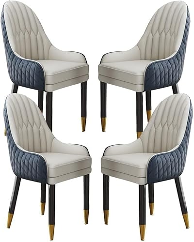 Esszimmerstuhl Mikrofaser Leder Küche Esszimmerstuhl Set Mit 4 Wohnzimmer-Lounge-thekenstühlen Schlafzimmerzimmer Balkon Sofa Stuhl Massivholzbeine, Blue+beige, One Size von Generic