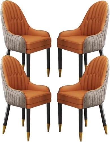 Esszimmerstuhl Mikrofaser Leder Küche Esszimmerstuhl Set Mit 4 Wohnzimmer-Lounge-thekenstühlen Schlafzimmerzimmer Balkon Sofa Stuhl Massivholzbeine, Khaki+orange, One Size von Generic