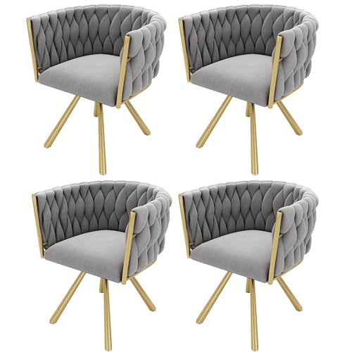Esszimmerstuhl Set 360° Drehbar Lounge Sessel mit 4 Stützbeinen aus Metall Armlehnstuhl für Wohnzimmer Esszimmer Schlafzimmer Büro Studie Freizeit-Drehstuhl 4-teilig Grau+Gold Samt Esszimmerstuhl Set 360° Drehbar Lounge Sessel mit 4 Stützbeinen aus Metall Armlehnstuhl für Wohnzimmer Esszimmer Schlafzimmer Büro Studie Freizeit-Drehstuhl 4-teilig Grau+Gold Samt von Generic
