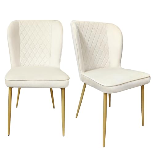 Esszimmerstuhl Set mit Rückenlehne Sitzfläche aus Samt Polsterstuhl für Wohnzimmer Küchen Schlafzimmer Loungesessel Gestell aus Metall Freizeitstuhl 2-teilig Beige von Generic