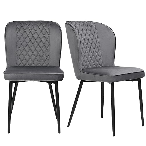 Esszimmerstuhl Set mit Rückenlehne Sitzfläche aus Samt Polsterstuhl für Wohnzimmer Küchen Schlafzimmer Loungesessel Gestell aus Metall Freizeitstuhl 2-teilig Grau von Generic