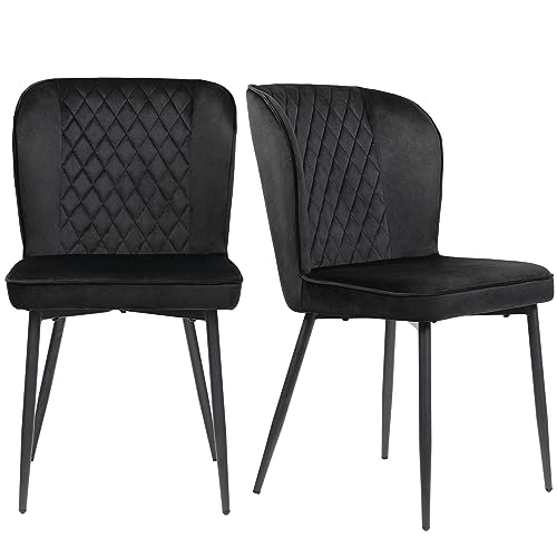 Esszimmerstuhl Set mit Rückenlehne Sitzfläche aus Samt Polsterstuhl für Wohnzimmer Küchen Schlafzimmer Loungesessel Gestell aus Metall Freizeitstuhl 2-teilig Schwarz von Generic