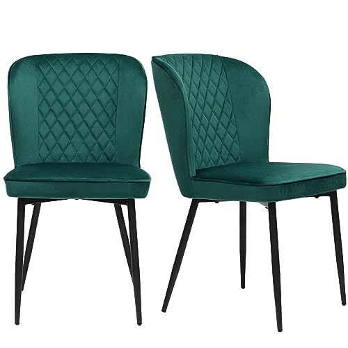 Esszimmerstuhl Set mit Rückenlehne Sitzfläche aus Samt Polsterstuhl für Wohnzimmer Küchen Schlafzimmer Loungesessel Gestell aus Metall Freizeitstuhl 2er Set Grün von Generic