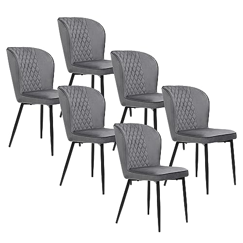 Esszimmerstuhl Set mit Rückenlehne Sitzfläche aus Samt Polsterstuhl für Wohnzimmer Küchen Schlafzimmer Loungesessel Gestell aus Metall Freizeitstuhl 6-teilig Grau von Generic