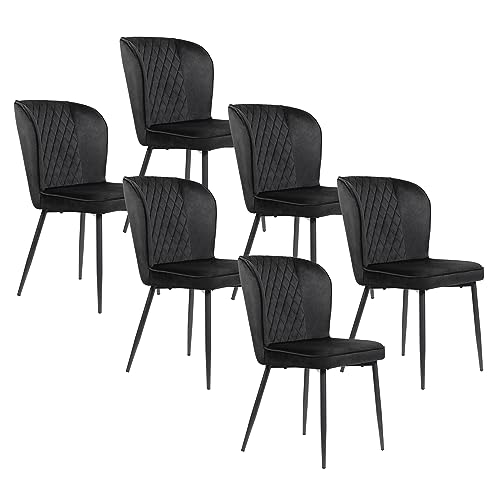 Esszimmerstuhl Set mit Rückenlehne Sitzfläche aus Samt Polsterstuhl für Wohnzimmer Küchen Schlafzimmer Loungesessel Gestell aus Metall Freizeitstuhl 6-teilig Schwarz von Generic