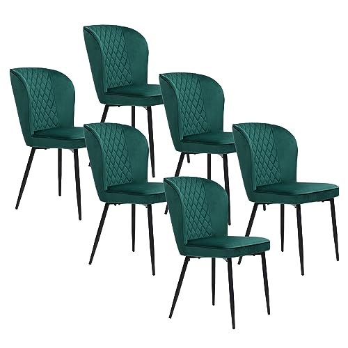 Esszimmerstuhl Set mit Rückenlehne Sitzfläche aus Samt Polsterstuhl für Wohnzimmer Küchen Schlafzimmer Loungesessel Gestell aus Metall Freizeitstuhl 6er Set Grün von Generic