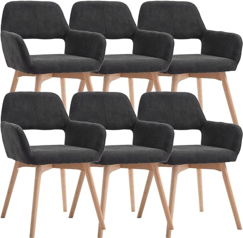 Esszimmerstuhl aus Samt, Küchenstühle mit hohler Rückenlehne, 6er-Set, gepolsterter Sessel für Restaurants, Schminkstuhl mit Beinen aus ivholz von Generic
