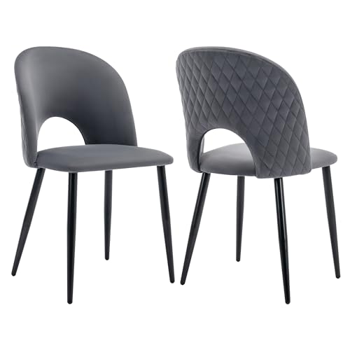 Esszimmerstuhl mit Rückenlehne Sitzfläche aus Samt Verstellbare Füße Loungesessel für Küche Wohnzimmer Schlafzimmer Freizeitstuhl bis 130 kg Belastbar 2er Set Grau von Generic