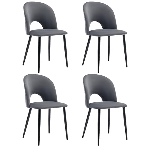 Esszimmerstuhl mit Rückenlehne Sitzfläche aus Samt Verstellbare Füße Loungesessel für Küche Wohnzimmer Schlafzimmer Freizeitstuhl bis 130 kg Belastbar 4er Set Grau von Generic