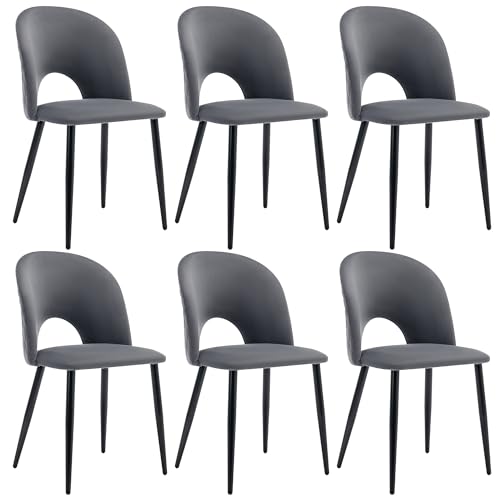 Esszimmerstuhl mit Rückenlehne Sitzfläche aus Samt Verstellbare Füße Loungesessel für Küche Wohnzimmer Schlafzimmer Freizeitstuhl bis 130 kg Belastbar 6er Set Grau von Generic