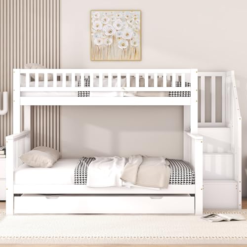 Etagenbett 90x200 & 140x200 mit Lattenrost, Treppe & Ausziehbett, Kiefer Gestell mit Stauraumfächern & Rollcontainer, Weiß, platzsparendes Doppelbett für Schlafzimmer Etagenbett 90x200 & 140x200 mit Lattenrost, Treppe & Ausziehbett, Kiefer Gestell mit Stauraumfächern & Rollcontainer, Weiß, platzsparendes Doppelbett für Schlafzimmer von Generic