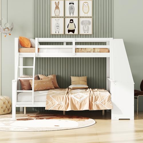 Etagenbett mit Schreibtisch und großem Stauraum, stabiles Massivholz Hochbett mit hohem Geländer, Multifunktionsbett für Schlafzimmer, platzsparend und organisiert von Generic