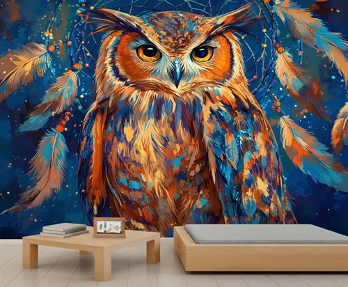 Eulen Tapete Farbenfrohe Wandbilder für Wohnzimmer Federtapete Schlafzimmer Natur Dekorative Tapete Zimmer Wandbild Poster 232 X 158 cm von Generic