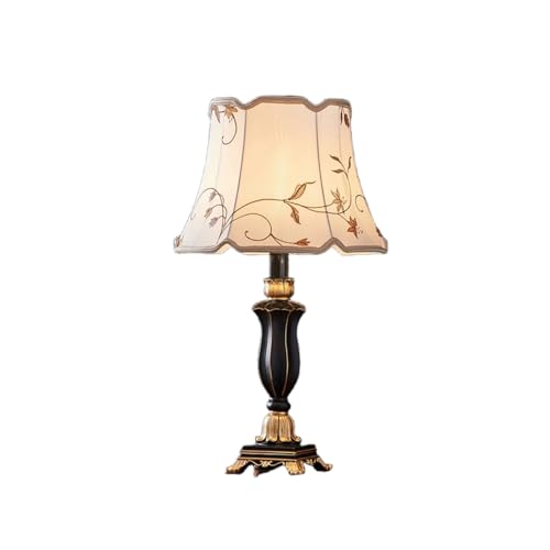Europäische Vintage Tischlampe 54cm mit handbestickter weißer Leinenschirm und schwarzer Resin-Basis, Antirutschfüßen, E26-Sockel für Schlafzimmer Lesen Nachttisch Büro Dekor Europäische Vintage Tischlampe 54cm mit handbestickter weißer Leinenschirm und schwarzer Resin-Basis, Antirutschfüßen, E26-Sockel für Schlafzimmer Lesen Nachttisch Büro Dekor von Generic